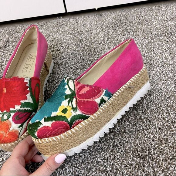 Lola Frish Floral Embroidered Platform Espadrille Slip On Size 23.5 or US 6.5 - Picture 4 of 14